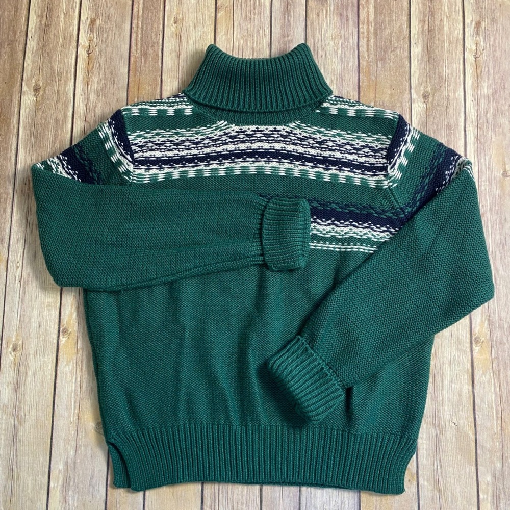 Harper Heritage Francescas Green Fair Isle Turtleneck Wool Cashmere Sweater M